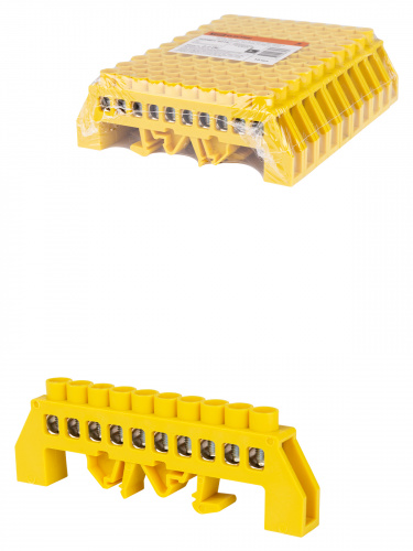 Шина "PE" "земля" в желтом изоляторе на DIN-рейку 8x12мм 10 групп TDM (1/10/250) (SQ0801-0216)