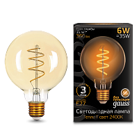 Лампа светодиодная GAUSS Filament G95 6W 360lm 2400К Е27 golden flexible 1/20 (105802007)