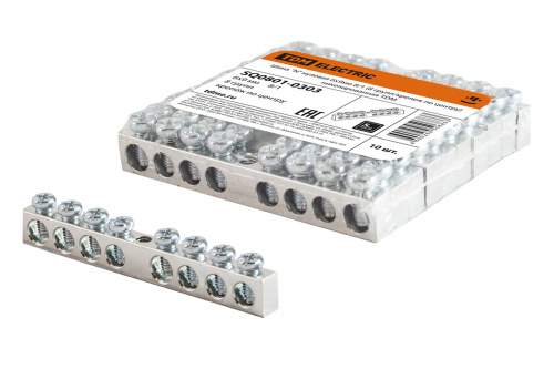 Шина "N" нулевая 6х9мм 8/1 (8 групп/крепеж по центру) никелированная TDM (1/10/400) (SQ0801-0303)