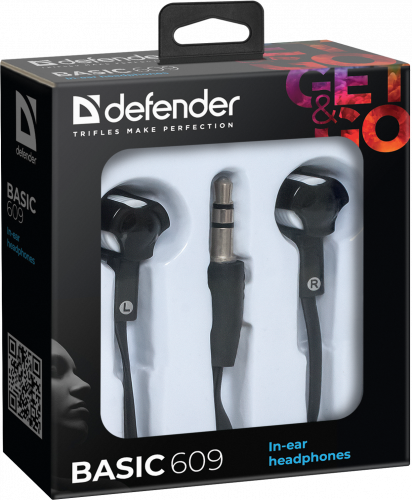 Наушники внутриканальные DEFENDER Basic 609 вакуумные, шнур 1.1 м, черные/белые (1/50) (63609) фото 4