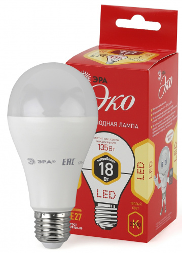 Лампа светодиодная ЭРА RED LINE ECO LED A65-18W-827-E27 Е27 / E27 18Вт груша теплый белый свет (1/100) (Б0031706) фото 5
