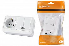 Блок комбинированный выключатель 2-кл. 10А с подсветкой + розетка 2П+З 16А 250В БКВР IP20, ОУ, белый "Лад (SQ1801-0104)