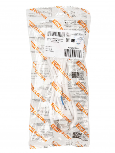 Шнур сетевой с вилкой ПВС 2x0,75мм2 3м б/з белый TDM (1/30) (SQ1305-0072) фото 2