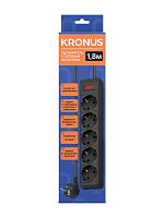 Сетевой фильтр KRONUS 5 розеток, ПВС 3*1,0 мм2, мощность 2200 Вт, ток 10А, 1,8 м, чёрный (NF-5-1,8-b) (1/45) (KRS-07-0002)