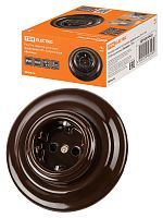 Розетка TDM скрытой установки фарфоровая 2П+З 16А 250В коричневая «Болонь» (1/36) (SQ1820-0422)