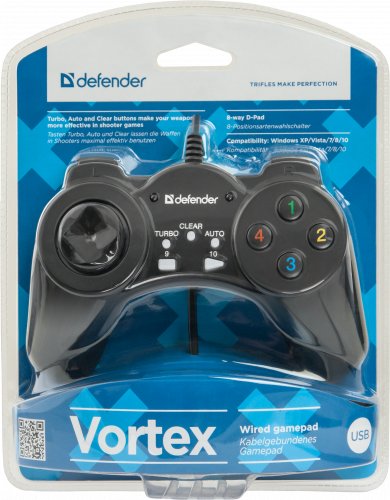 Проводной геймпад DEFENDER Vortex USB, 13 кнопок, черный  (1/20/40) (64249) фото 3