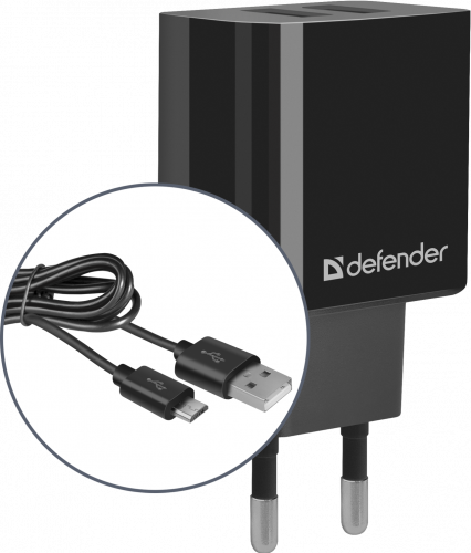 Блок питания сетевой 2 USB DEFENDER UPC-21, черный, 5V/2.1А, кабель microUSB (1/50) (83581) фото 2