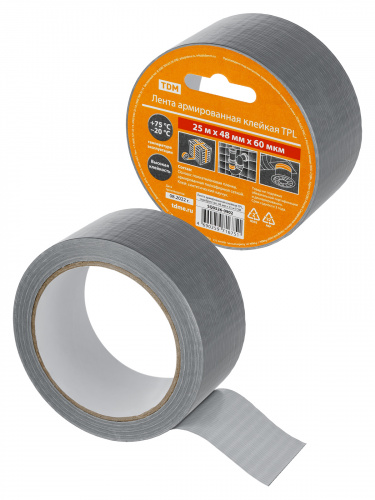 Лента армированная клейкая TPL, серебристая, 48 мм х 25 м TDM (1/24) (SQ0526-0902)