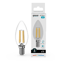 Лампа светодиодная Gauss Filament Elementary Свеча 10W 670lm 4100К Е14 1/10/100 (32120)