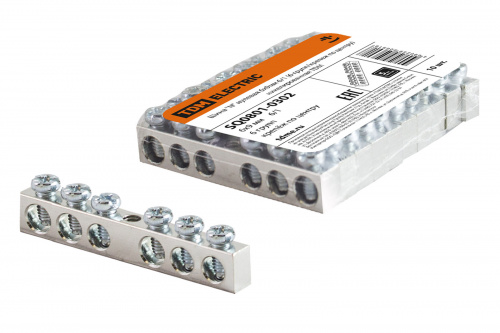 Шина "N" нулевая 6х9мм 6/1 (6 групп/крепеж по центру) никелированная TDM (1/10/720) (SQ0801-0302)