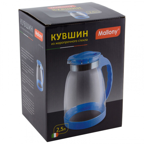 Кувшин BROCCA-2500, объем: 2,5 л, из жаропрочного стекла, с пластик ручкой, синий дизайн (1/12) (910116) фото 4