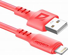 Кабель DEFENDER F207 USB-Lightning 1м, 2.4А, силикон, пакет, красный (1/100) (87107RED)