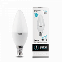 Лампа светодиодная GAUSS Elementary Свеча 6W 450lm 4100K Е14 1/10/100 (33126)