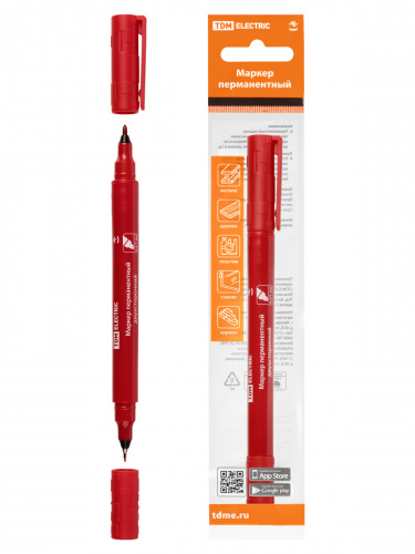 Маркер перманентный двухсторонний 0,4/1 мм, красный (пакет) круглый наконечник TDM (10/600) (SQ0594-0113)