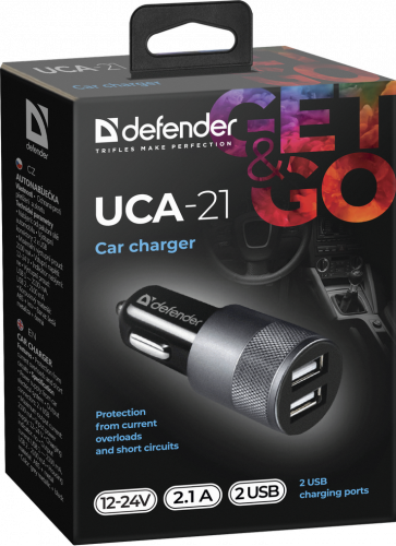 Автомобильное ЗУ DEFENDER UCA-21 2USB, 5V/2.1A (1/50) (83821) фото 3