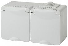 Розетка ЭРА, серии ЭРА Эксперт, 2х2P+E гориз. IP65, шторки, 16A-250В, ОУ, серый (5/50/1000) 11-2604-03