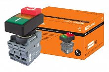 Кнопка двойная MPD13-11Y (зеленая/красная-выступающая) (LED) d22мм/220В (I/O)  линза желтая TDM (SQ0747-0037)