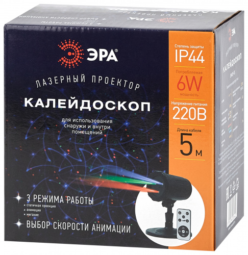 Проектор лазерный ЭРА Калейдоскоп 3 цвета. лазерный 220В IP44 (1/12) (Б0047976) фото 5