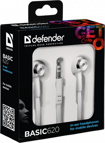 Наушники внутриканальные DEFENDER, Basic 620, вакуумные, шнур 1,1м, белые (1/50) (63625) фото 4