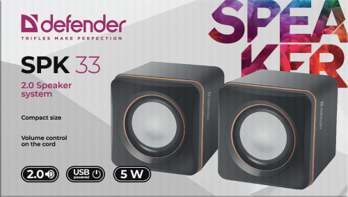 Акустическая 2.0 система DEFENDER SPK-33, USB, черная/оранжевая (1/50) (65633) фото 7