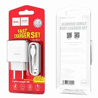 Блок питания сетевой 1 USB HOCO C72A, Glorious, 2100mA, пластик, кабель микро USB, цвет: белый (1/30/180) (6931474713001)