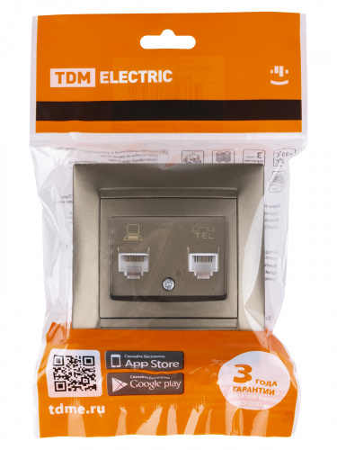 Розетка телефонная RJ11 + компьютерная RJ45 бронза , с/у, "Лама" (10/120) TDM (SQ1815-0719) фото 2