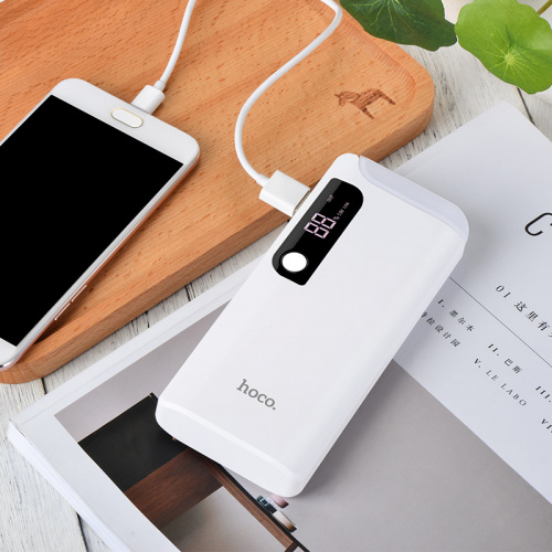 Мобильный аккумулятор Аккумулятор внешний HOCO B27, 15000mAh, 2 USB выхода 2A, Micro-USB вход 2A, настольная лампа, дисплей, пластик, белый (1/33) (6957531052463) фото 3