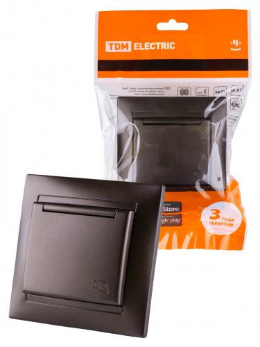 Розетка 2П+З 16А 250В IP44 с защ. шт. с крышкой шоколад , с/у, "Лама" (10/120) TDM (SQ1815-0514) Розетка 2П+З 16А 250В IP44 с защ. шт. с крышкой шоколад , с/у, "Лама" (10/120) TDM (SQ1815-0514)