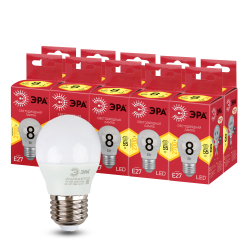 Лампа светодиодная ЭРА RED LINE LED P45-8W-827-E27 R Е27 / E27 8 Вт шар теплый белый свет (10/100/3600) (Б0053028) фото 4
