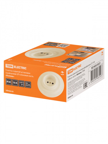 Розетка TDM скрытой установки фарфоровая 2П 10А 250В сл. кость «Болонь» (1/36) (SQ1820-0321) фото 2