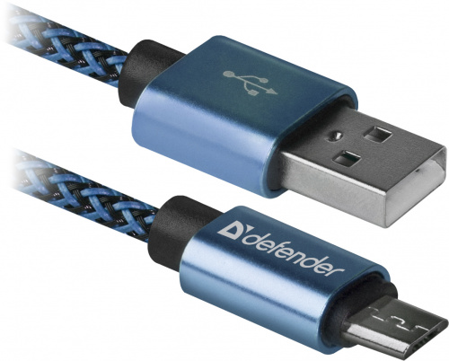 Кабель DEFENDER USB08-03T PRO USB2.0, синий, AM-MicroBM, 1m, 2.1A (1/100) (87805) фото 3