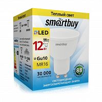 Лампа светодиодная SMARTBUY GU10 (MR16) 12Вт 3000K (теплый свет) (1/10/100) (SBL-GU10-12-30K)