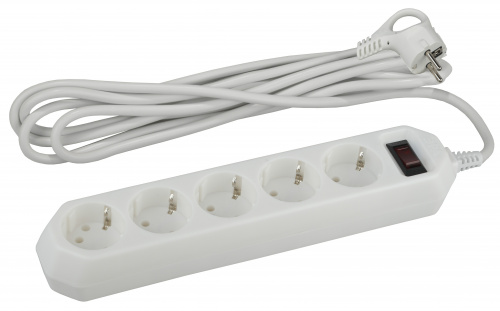 Сетевой фильтр ЭРА USF-5es-3m-W с базовой защитой с заземлением с выключателем 5 розеток 3м 10А белый (1/20) (Б0019033) фото 3