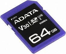 Карта памяти SDXC  64GB  A-Data Class 10 UHS-I U3 V30S (100/80 Mb/s) (ASDX64GUI3V30S-R)