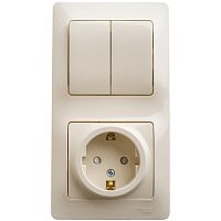 Блок комбинированный GLOSSA розетка защ. шторки с заземл.+выкл. 2-кл. беж. Systeme Electric GSL000274 (1/9/54)
