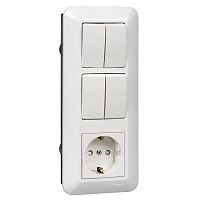 Блок С/У ПРИМА розетка с заземл.+выкл. 2-кл.+выкл. 2-кл. (250В выкл. 6А розетка 16А защ. шторки) бел. (розн. упак) Systeme Electric BK2VR-008B-BI (1