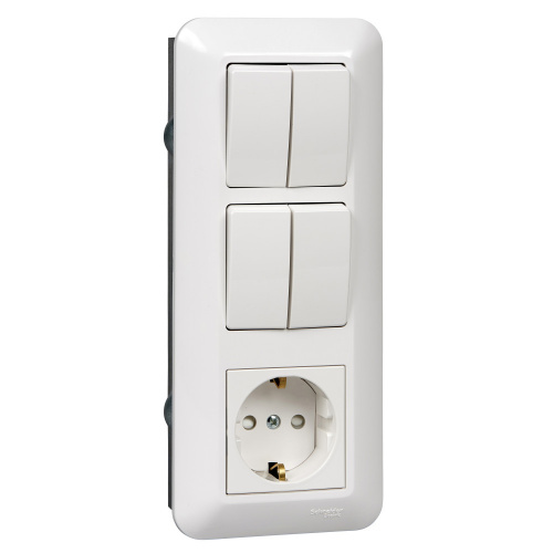 Блок С/У ПРИМА розетка с заземл.+выкл. 2-кл.+выкл. 2-кл. (250В выкл. 6А розетка 16А защ. шторки) бел. (розн. упак) Systeme Electric BK2VR-008B-BI (1