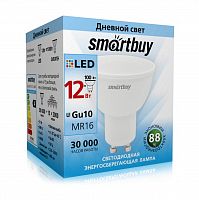 Лампа светодиодная SMARTBUY GU10 (MR16) 12Вт 220V 4000K (нейтральный свет) (10/100) (SBL-GU10-12-40K)