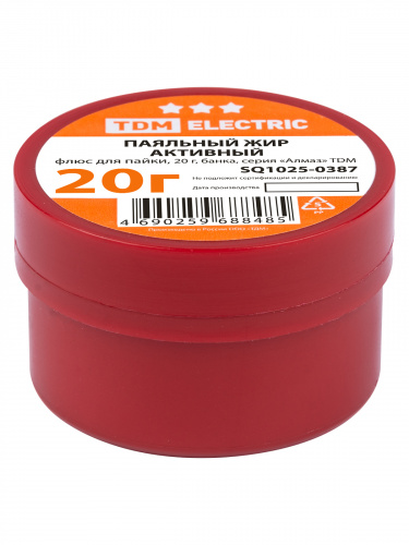 Флюс для пайки, паяльный жир активный, 20 г, банка, серия "Алмаз" TDM (1/30/360) (SQ1025-0387) Флюс для пайки, паяльный жир активный, 20 г, банка, серия "Алмаз" TDM (1/30/360) (SQ1025-0387)