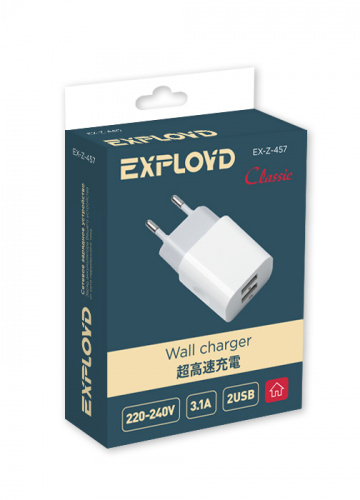 Сетевое ЗУ/Exployd/3.1A/2.1А+1А/2хUSB/белый/Classic/EX-Z-457 фото 2