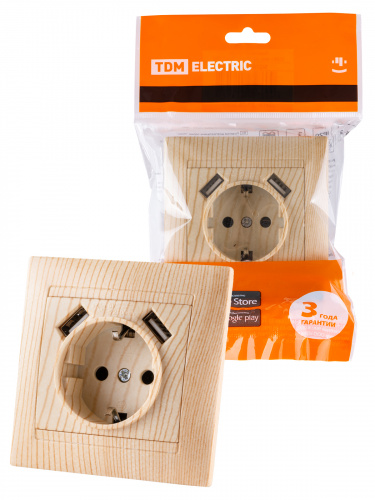 Розетка 2П+З 16А 250В + 2 USB порта 2,1А 5В сосна с/у, "Лама" (1/96) TDM (SQ1815-0342) Розетка 2П+З 16А 250В + 2 USB порта 2,1А 5В сосна с/у, "Лама" (1/96) TDM (SQ1815-0342)