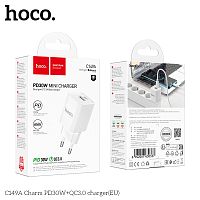 Блок питания сетевой 1 USB, 1 Type-C HOCO C149A Charm, 3.0A, PD30Вт, цвет: белый (1/30/180) (6942007630337)