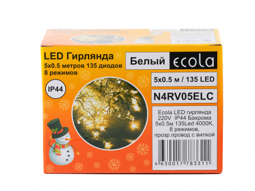 Гирлянда светодиодная ECOLA 220V IP44 Бахрома 5x0.5м 135Led 4000K, 8 режимов, прозр.провод с вилкой (1/30) (N4RV05ELC) фото 6