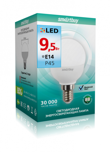 Лампа светодиодная SMARTBUY P45 9,5Вт 220V 4000K E14 (нейтральный свет) (10/100) (SBL-P45-9_5-40K-E14)