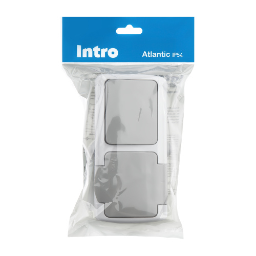Блок INTRO розетка с выключателем Atlantic 5-701-03 одноклавишным 2P+E, 10(16)А-250В, открытой установки, IP54, серый (Б0050947) фото 5