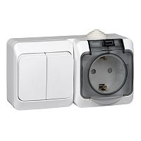Блок О/У ЭТЮД (2-кл. выкл. + евророз. защ. шторки) IP44 бел. Systeme Electric BPA16-242B (1/7/42)