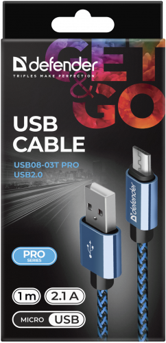 Кабель DEFENDER USB08-03T PRO USB2.0, синий, AM-MicroBM, 1m, 2.1A (1/100) (87805) фото 8