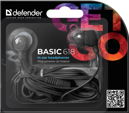 Проводные внутриканальные наушники DEFENDER Basic 618  вакуумные, шнур 1,1 м, черные (1/200) (63618) фото 5