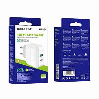 Блок питания сетевой 1 USB, 1 Type-C Borofone BA46A, Premium, пластик, PD3.0, QC3.0, QC2.0, цвет: белый (1/32/128) (6931474727343)
