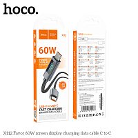Кабель Type-C - Type-C HOCO X112 Favor, 1м, нейлон, дисплей, 3.0A, PD60W, цвет: чёрный (1/31/310) (6942007645577)